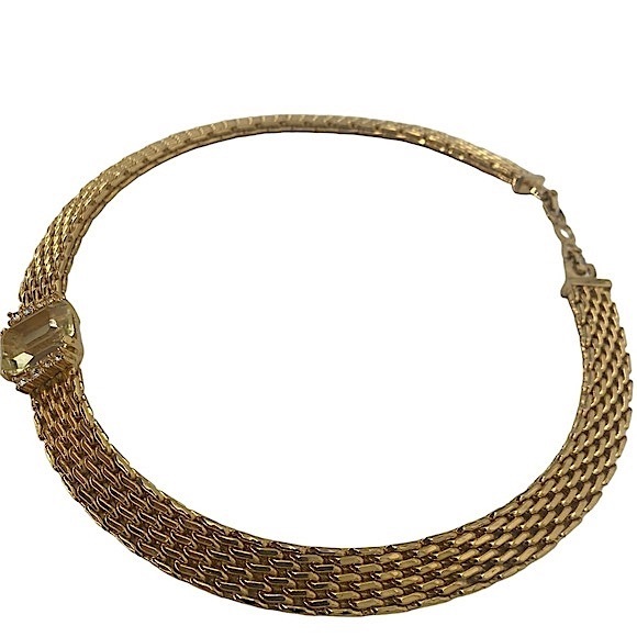 Vintage Christian Dior Metal Mesh Yellow Crystal Collar Necklace - Picture 8 of 10